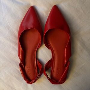 NEW ASOS Red Faux Leather Pointed Slingback Flats - Size 6 Retro Vintage Style